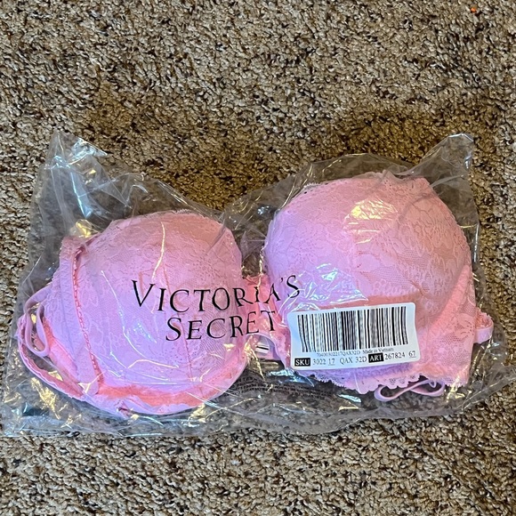 Victoria's Secret PINK Wink Lace Balconette Push Up Bra Light Pink Size 32D NWT - Picture 2 of 4
